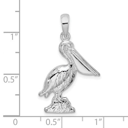 Sterlingsilber De-ani Rhodiniert Poliert Groß 3d Standing Pelican Anhänger