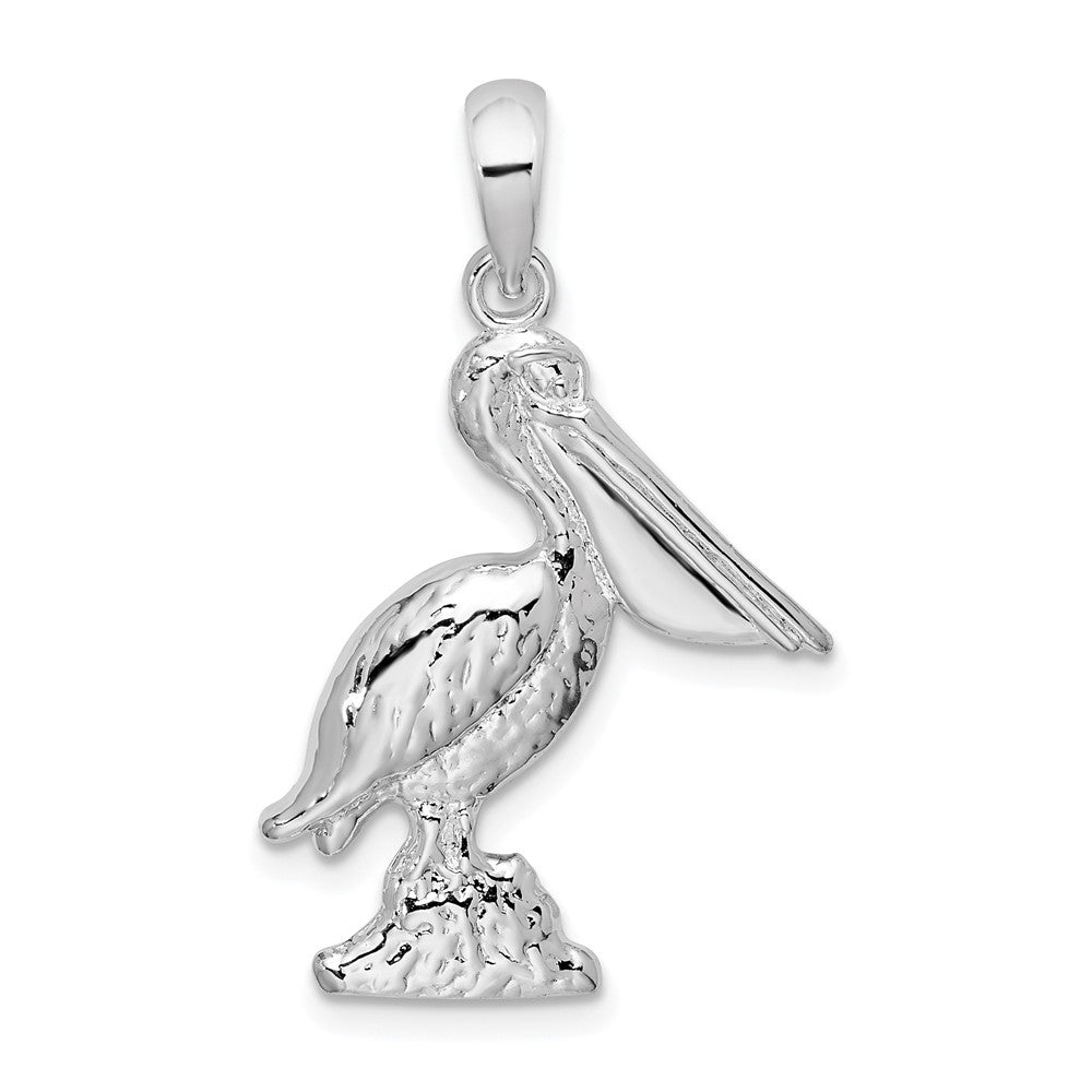 Sterlingsilber De-ani Rhodiniert Poliert Groß 3d Standing Pelican Anhänger