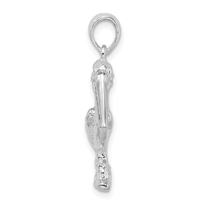 Sterlingsilber De-ani Rhodiniert 3d Standing Beweglich Mouth Pelican Anhänger