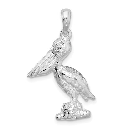 Sterlingsilber De-ani Rhodiniert 3d Standing Beweglich Mouth Pelican Anhänger