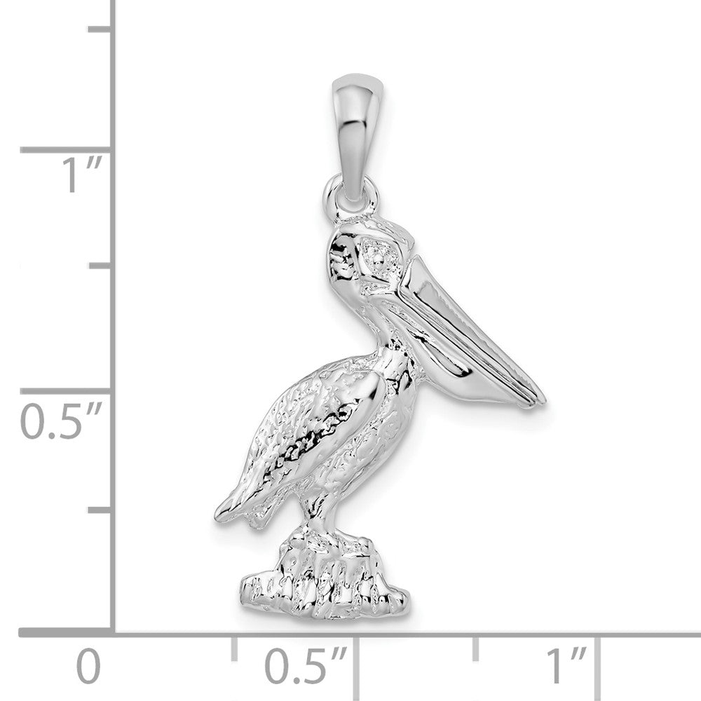 Sterlingsilber De-ani Rhodiniert 3d Standing Beweglich Mouth Pelican Anhänger