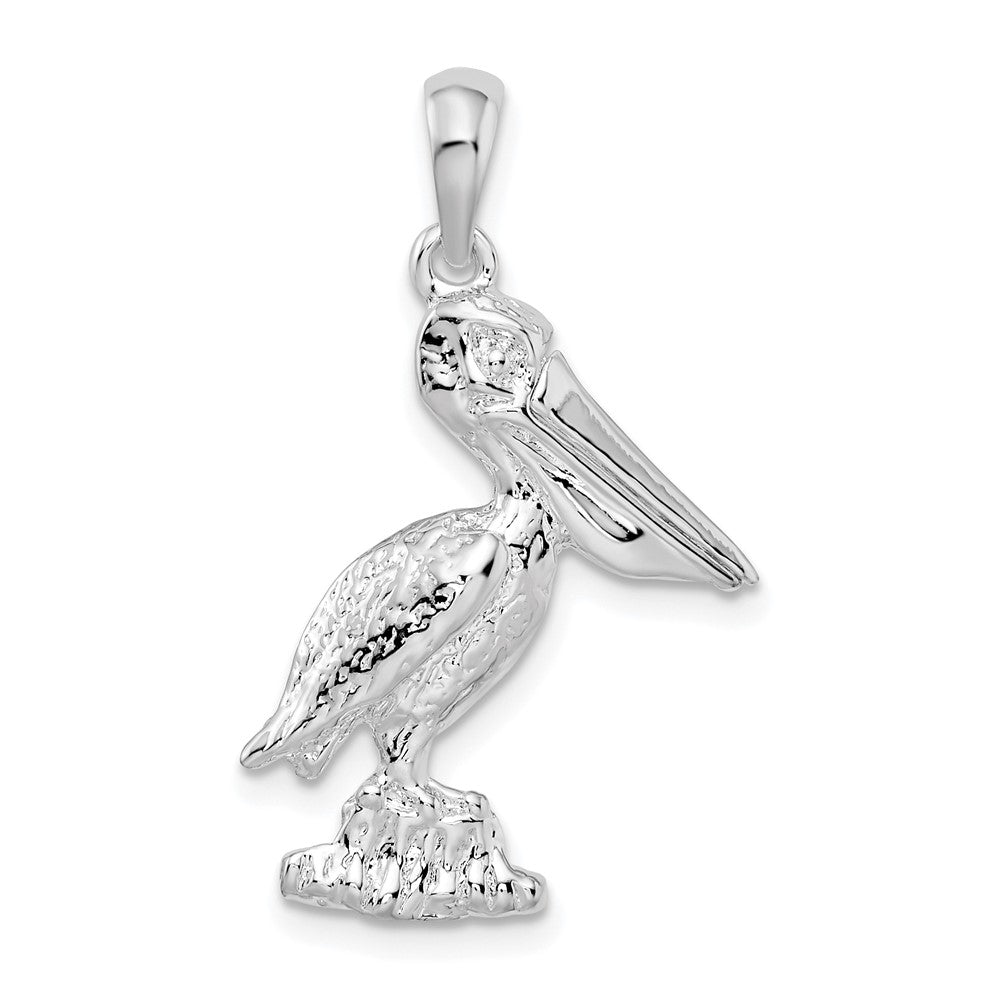 Sterlingsilber De-ani Rhodiniert 3d Standing Beweglich Mouth Pelican Anhänger