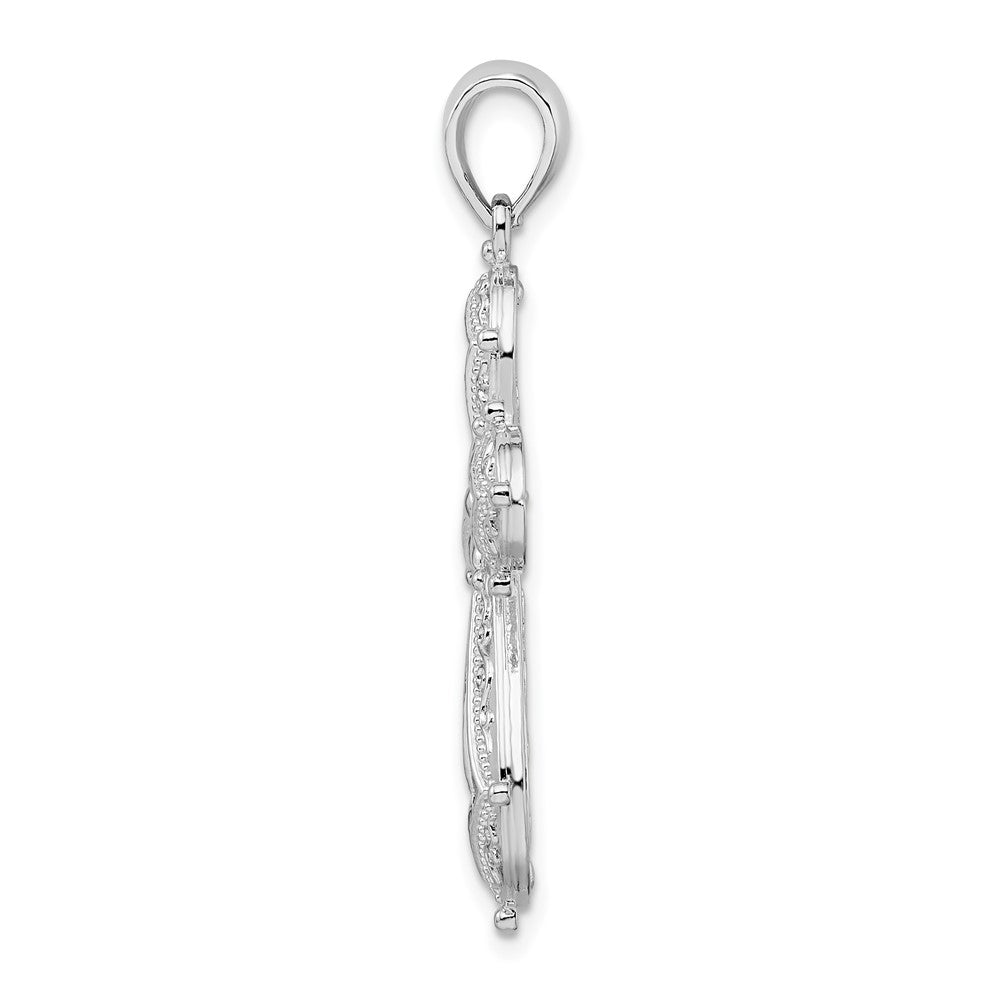 Sterlingsilber De-ani Rhodiniert Ranke Diamantiert Abgerundet Kreuz Anhänger