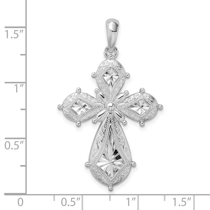Sterlingsilber De-ani Rhodiniert Ranke Diamantiert Abgerundet Kreuz Anhänger