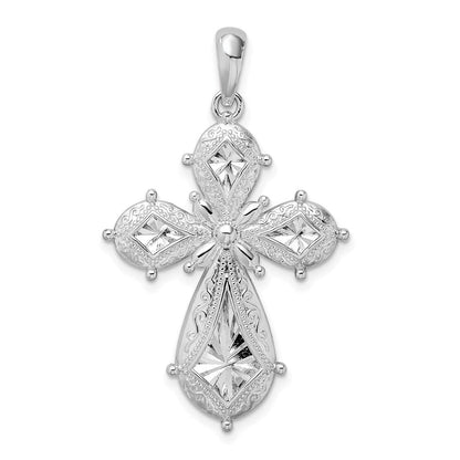 Sterlingsilber De-ani Rhodiniert Ranke Diamantiert Abgerundet Kreuz Anhänger