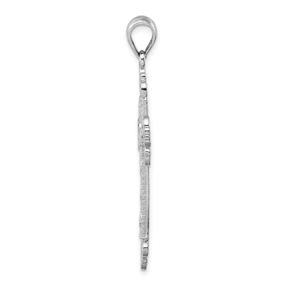 Sterlingsilber De-ani Rhodiniert Diamantiert Filigran Fleur De Lis Kreuz Anhänger