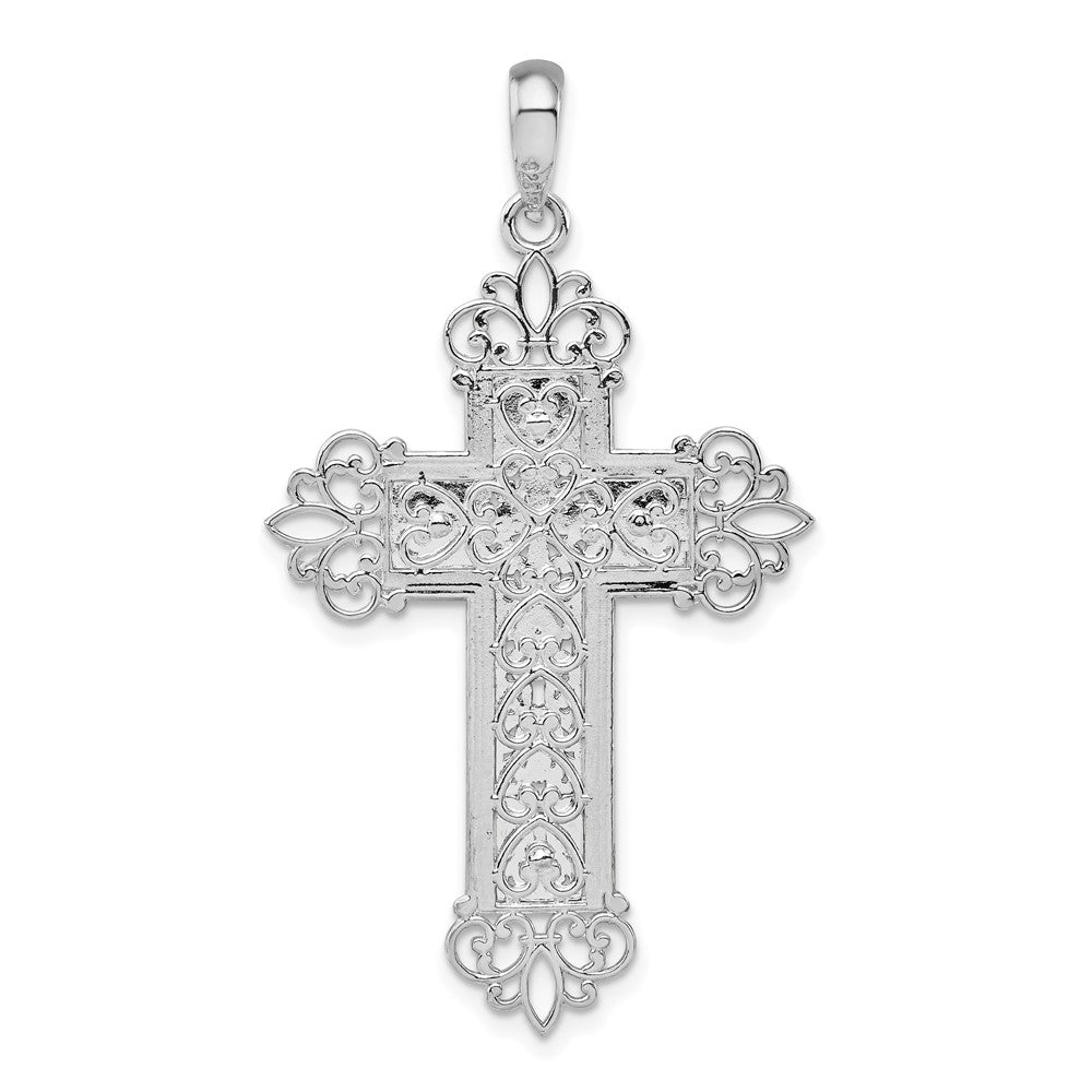 Sterlingsilber De-ani Rhodiniert Diamantiert Filigran Fleur De Lis Kreuz Anhänger
