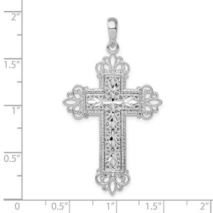 Sterlingsilber De-ani Rhodiniert Diamantiert Filigran Fleur De Lis Kreuz Anhänger