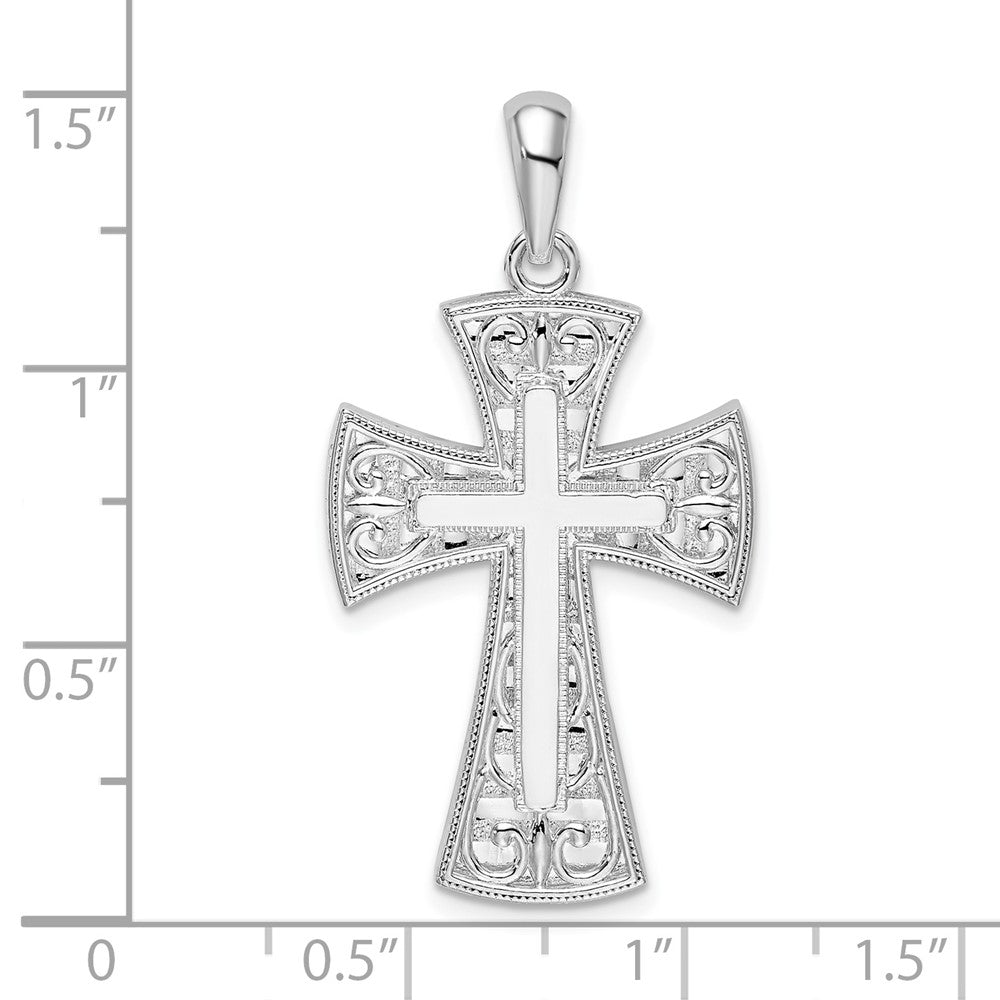 Sterlingsilber De-ani Rhodiniert Fantasie Herz Design Kreuz Anhänger