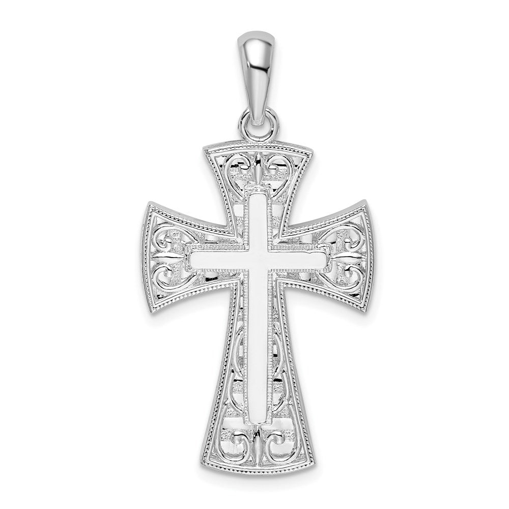 Sterlingsilber De-ani Rhodiniert Fantasie Herz Design Kreuz Anhänger