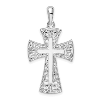 Sterlingsilber De-ani Rhodiniert Fantasie Herz Design Kreuz Anhänger
