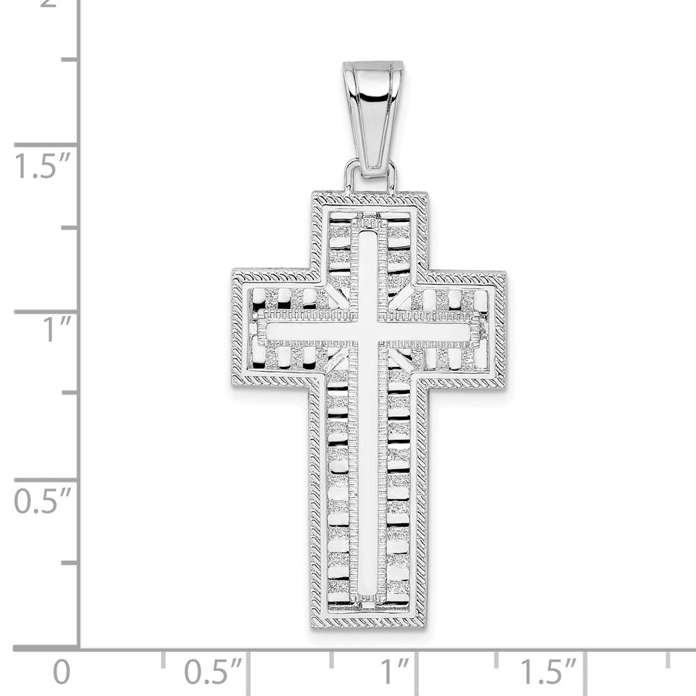Sterlingsilber De-ani Rhodiniert Kordel Kante Lateinisch Kreuz Anhänger