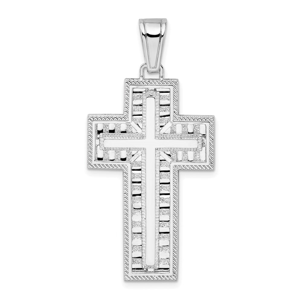 Sterlingsilber De-ani Rhodiniert Kordel Kante Lateinisch Kreuz Anhänger