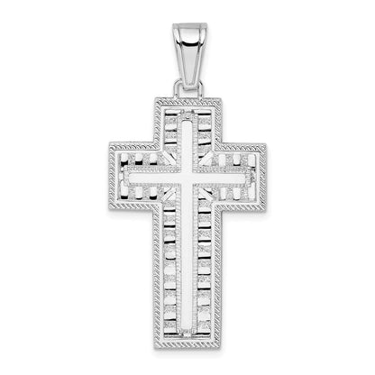 Sterlingsilber De-ani Rhodiniert Kordel Kante Lateinisch Kreuz Anhänger