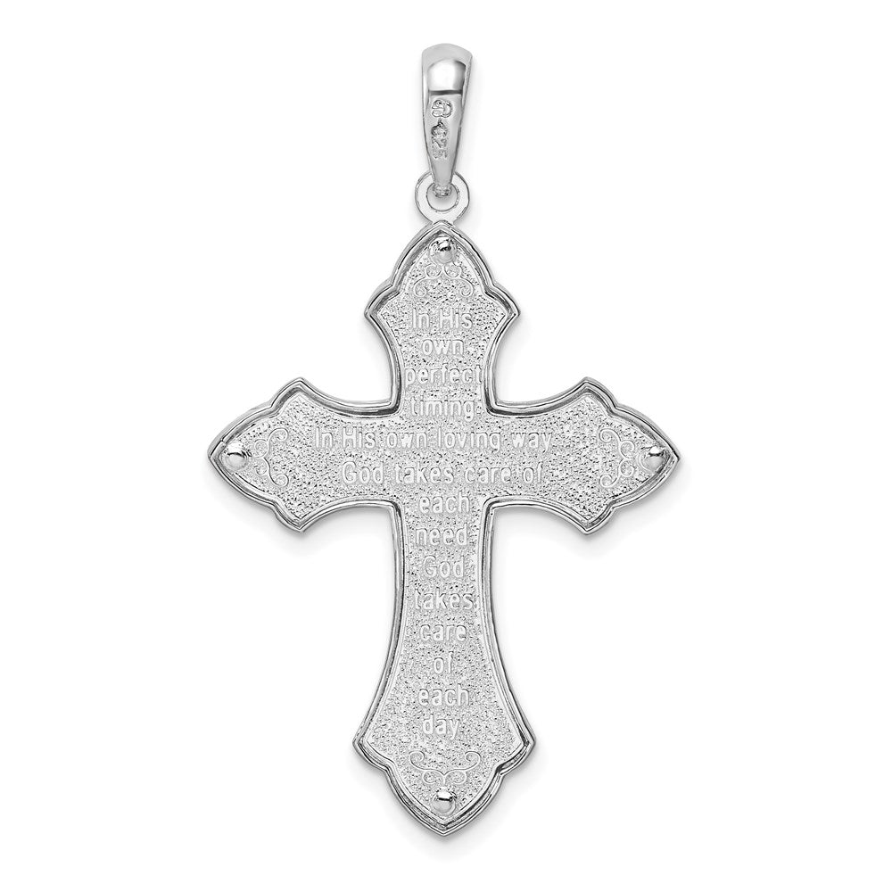 Sterlingsilber De-ani Rhodiniert Fleur De Lis mit Poem auf Reverse Kreuz Anhänger
