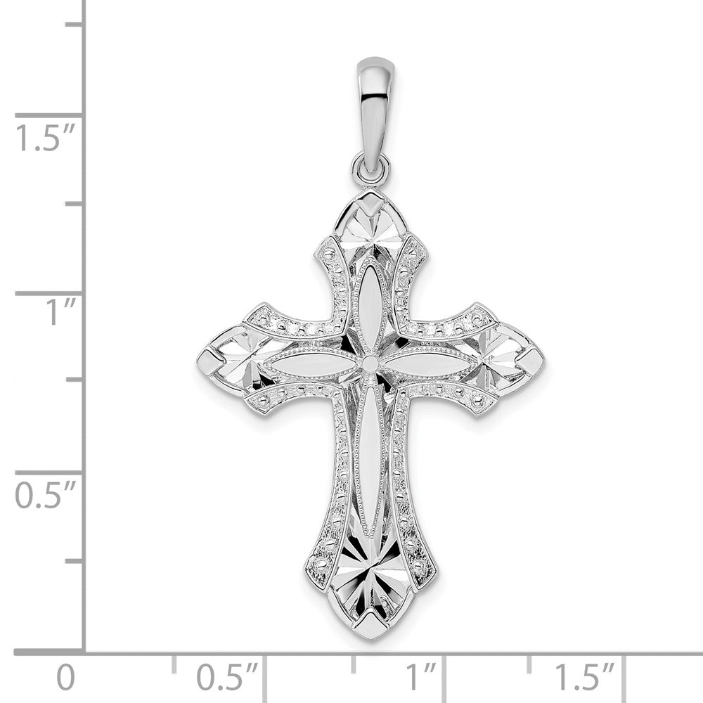 Sterlingsilber De-ani Rhodiniert Fleur De Lis mit Poem auf Reverse Kreuz Anhänger