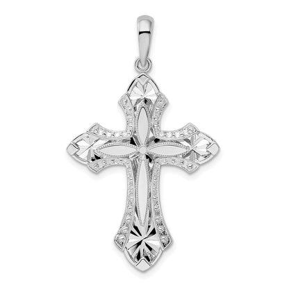 Sterlingsilber De-ani Rhodiniert Fleur De Lis mit Poem auf Reverse Kreuz Anhänger