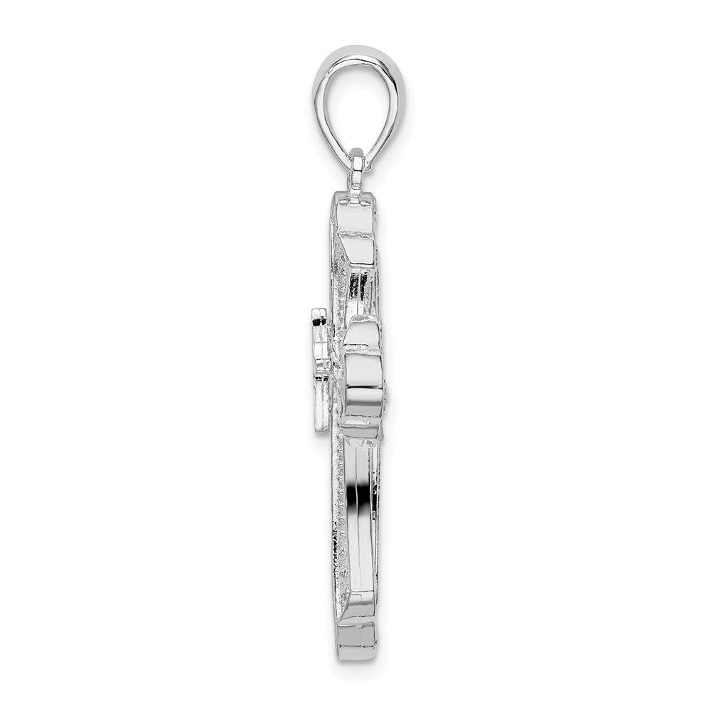 Sterlingsilber De-ani Rhodiniert Diamantiert Fleur De Lis Kreuz Anhänger