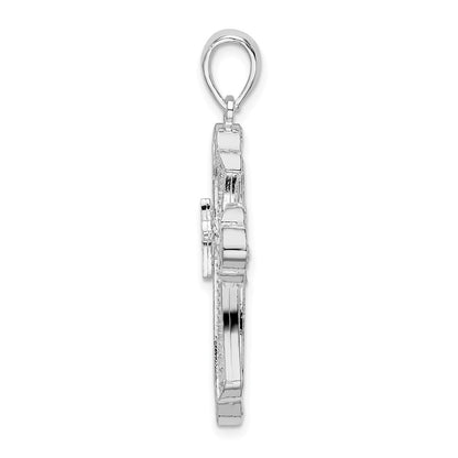 Sterlingsilber De-ani Rhodiniert Diamantiert Fleur De Lis Kreuz Anhänger