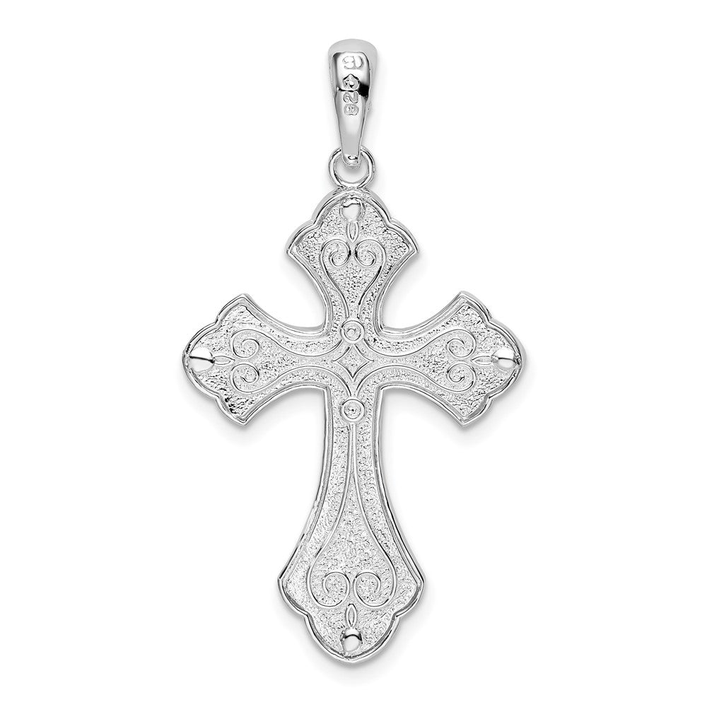 Sterlingsilber De-ani Rhodiniert Diamantiert Fleur De Lis Kreuz Anhänger