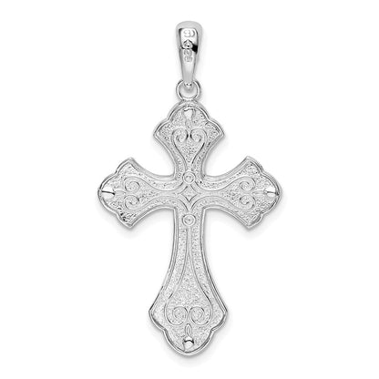 Sterlingsilber De-ani Rhodiniert Diamantiert Fleur De Lis Kreuz Anhänger