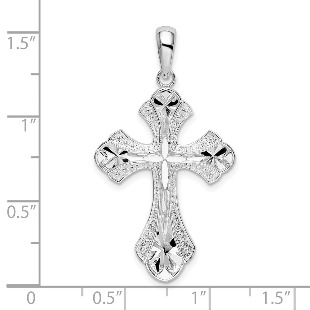 Sterlingsilber De-ani Rhodiniert Diamantiert Fleur De Lis Kreuz Anhänger