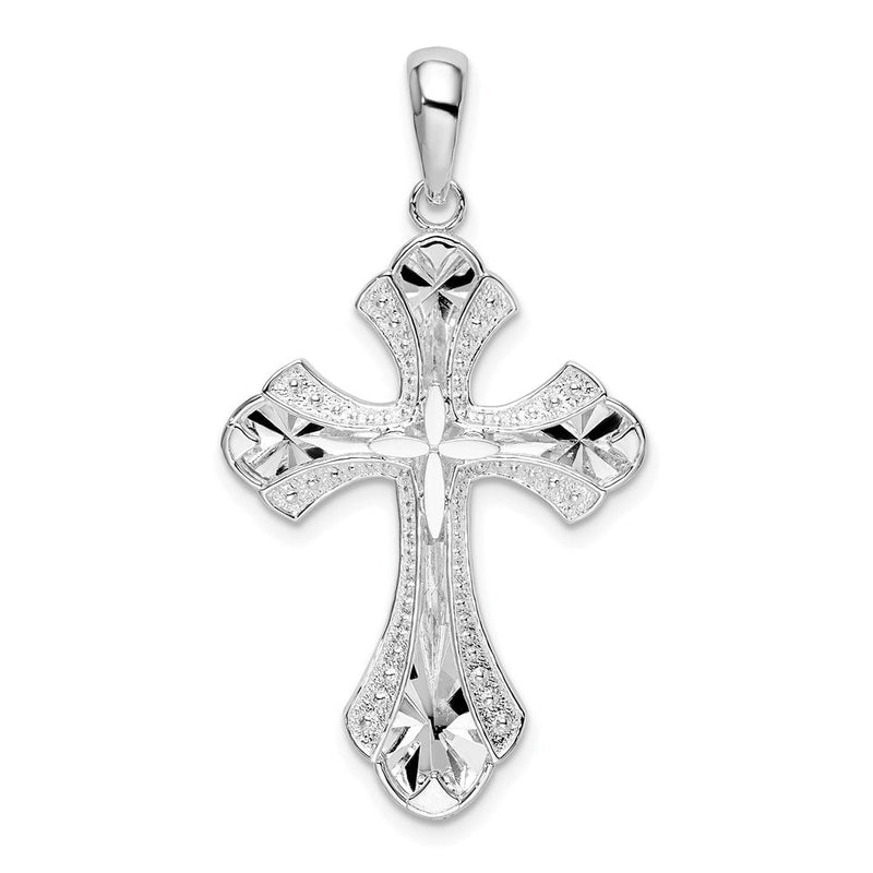 Sterlingsilber De-ani Rhodiniert Diamantiert Fleur De Lis Kreuz Anhänger