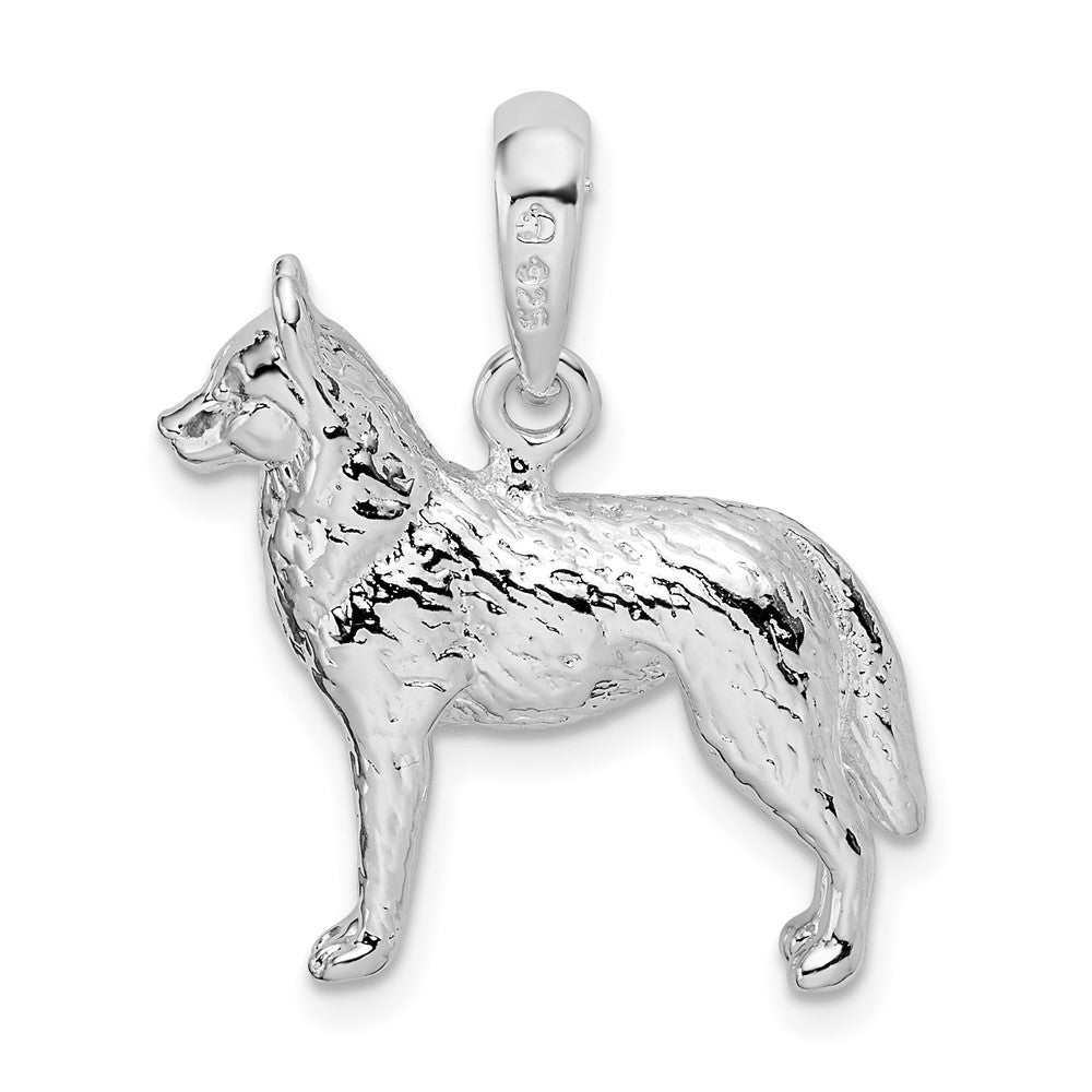 Sterlingsilber De-ani Rhodiniert Strukturiert 3d Siberian Husky Anhänger