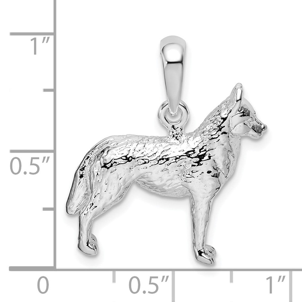 Sterlingsilber De-ani Rhodiniert Strukturiert 3d Siberian Husky Anhänger