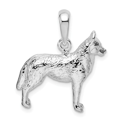 Sterlingsilber De-ani Rhodiniert Strukturiert 3d Siberian Husky Anhänger