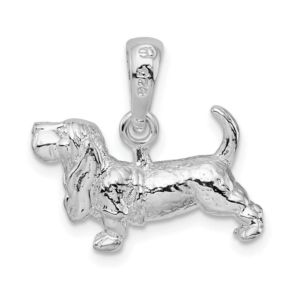 Sterlingsilber De-ani Rhodiniert Strukturiert 3d Basset Hound Anhänger