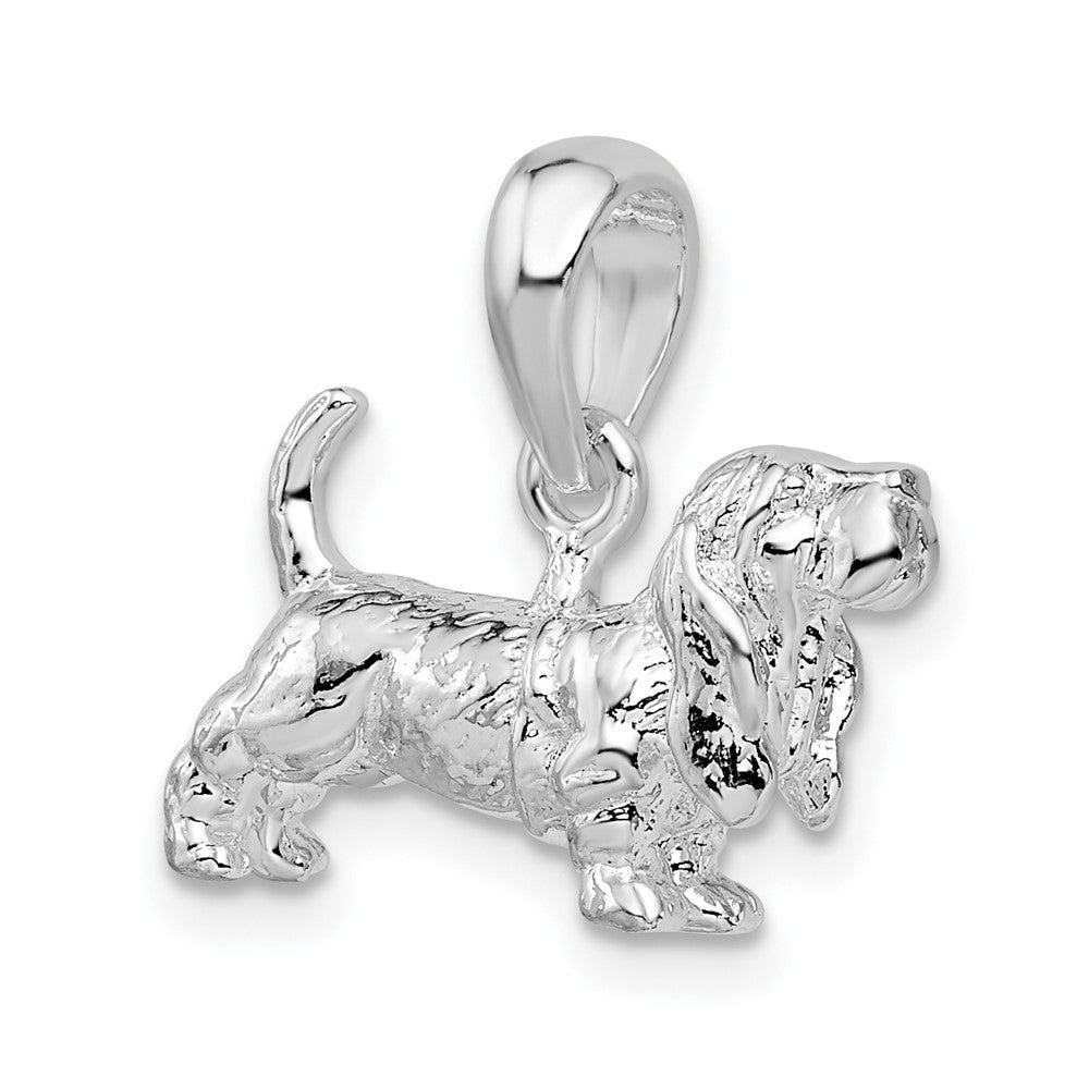 Sterlingsilber De-ani Rhodiniert Strukturiert 3d Basset Hound Anhänger