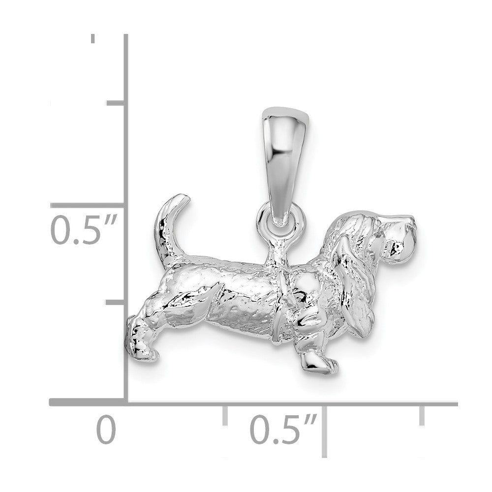 Sterlingsilber De-ani Rhodiniert Strukturiert 3d Basset Hound Anhänger