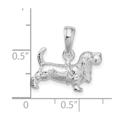 Sterlingsilber De-ani Rhodiniert Strukturiert 3d Basset Hound Anhänger