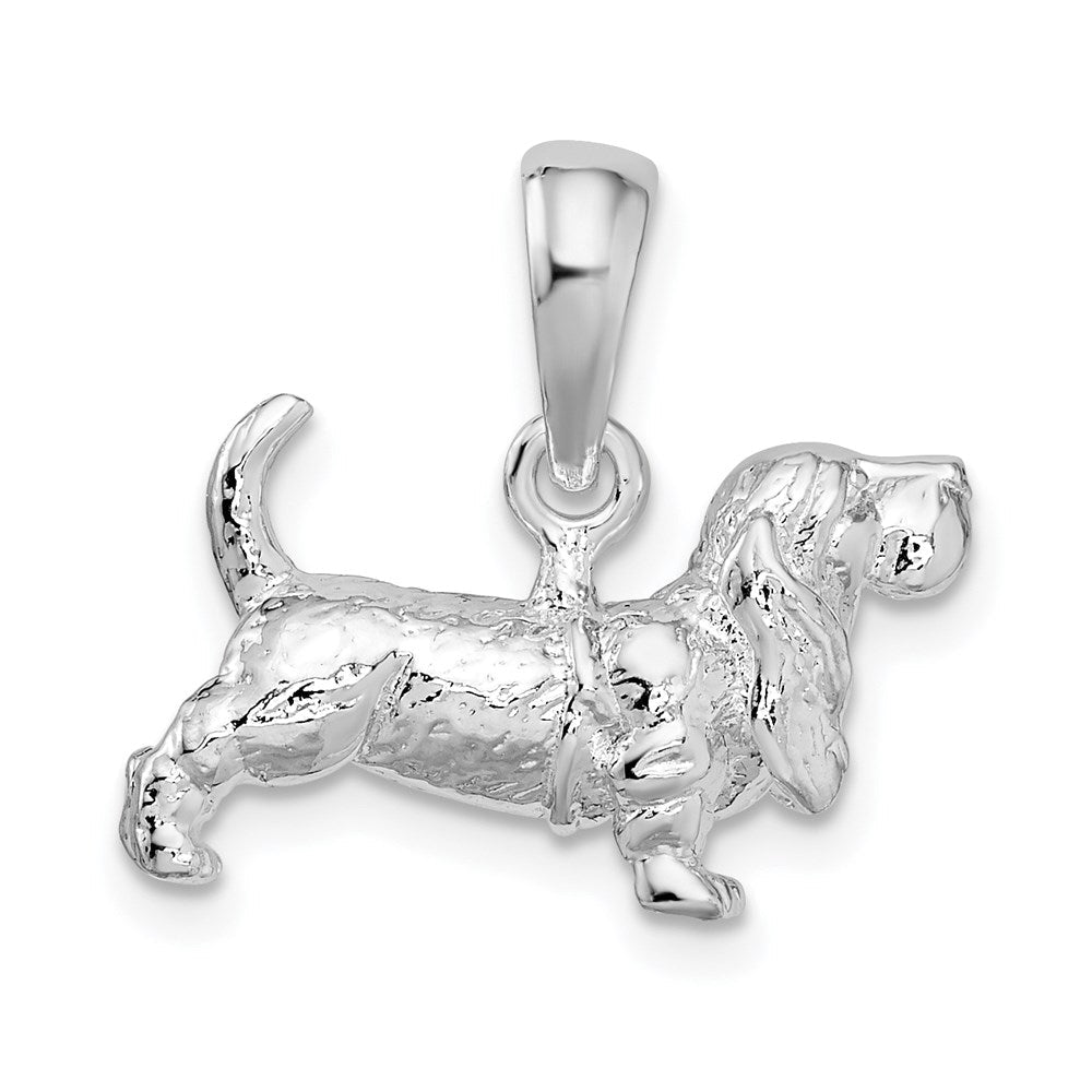 Sterlingsilber De-ani Rhodiniert Strukturiert 3d Basset Hound Anhänger