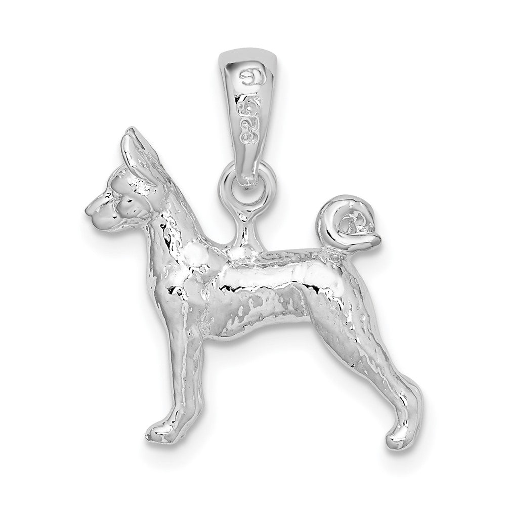 Sterlingsilber De-ani Rhodiniert Strukturiert 3d Basenji Hund Anhänger