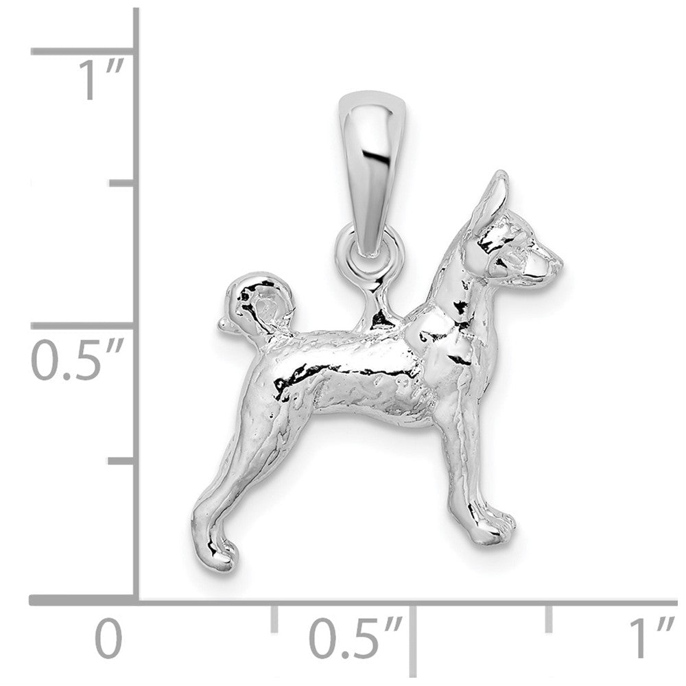 Sterlingsilber De-ani Rhodiniert Strukturiert 3d Basenji Hund Anhänger