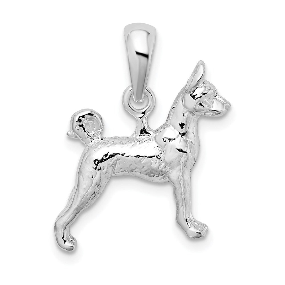 Sterlingsilber De-ani Rhodiniert Strukturiert 3d Basenji Hund Anhänger