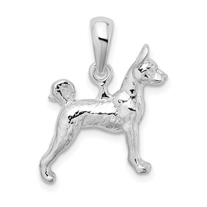 Sterlingsilber De-ani Rhodiniert Strukturiert 3d Basenji Hund Anhänger