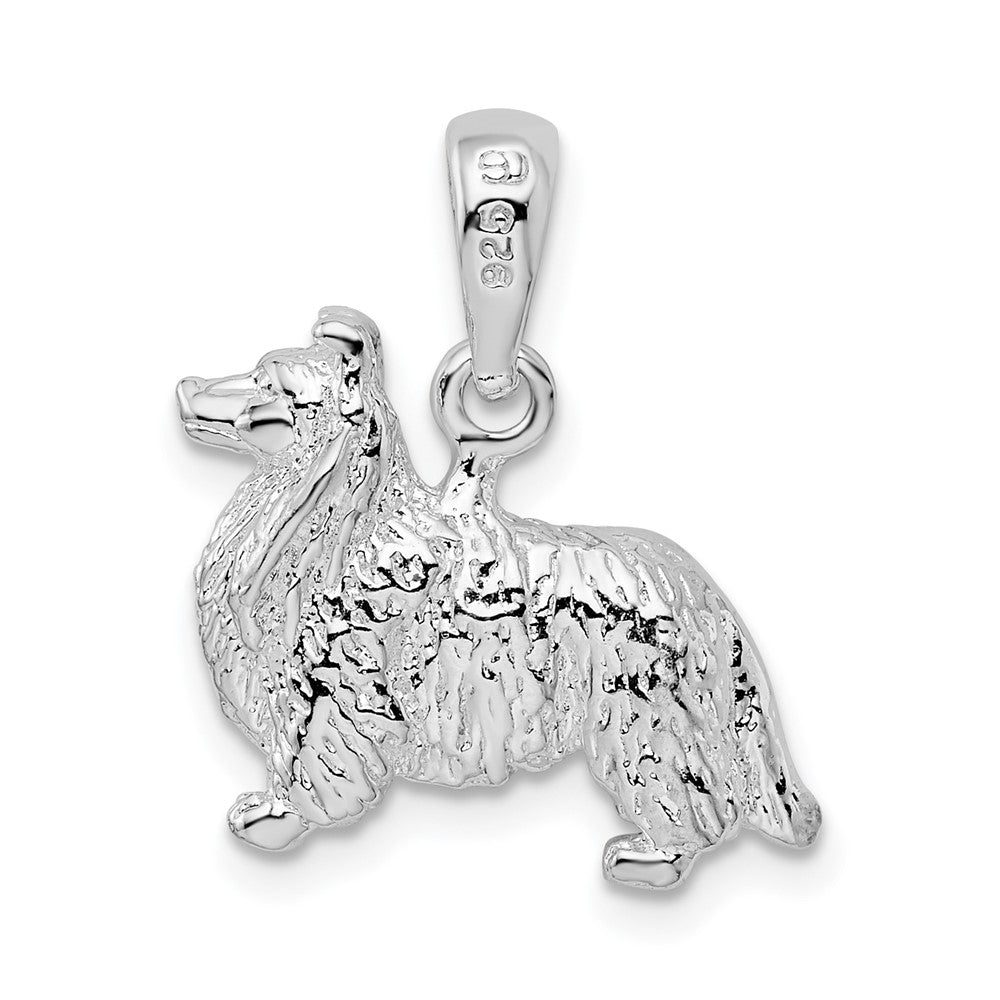 Sterlingsilber De-ani Rhodiniert Strukturiert 3d Shetland Sheepdog Anhänger