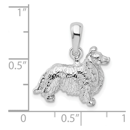 Sterlingsilber De-ani Rhodiniert Strukturiert 3d Shetland Sheepdog Anhänger