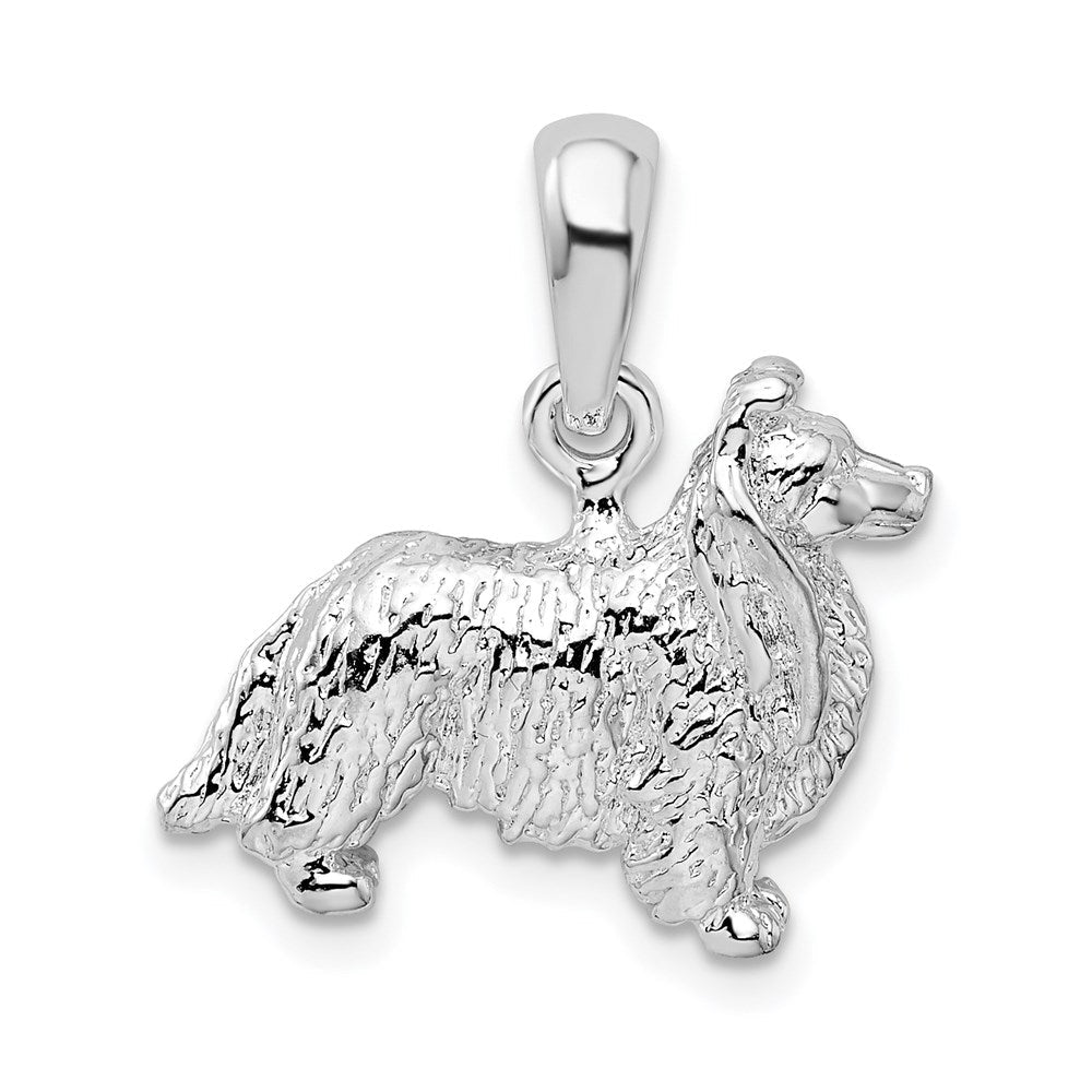 Sterlingsilber De-ani Rhodiniert Strukturiert 3d Shetland Sheepdog Anhänger