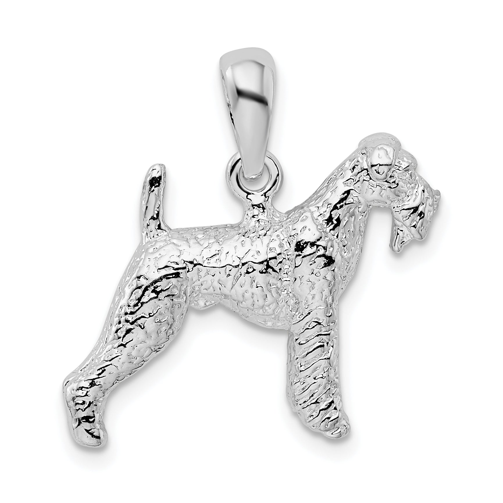Sterlingsilber De-ani Rhodiniert Strukturiert 3d Airedale Terrier Anhänger