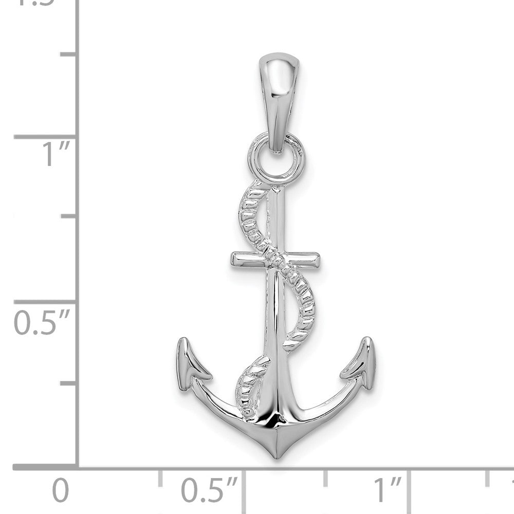 Sterlingsilber De-ani Rhodiniert Poliert 3d Anker und Kordel Anhänger