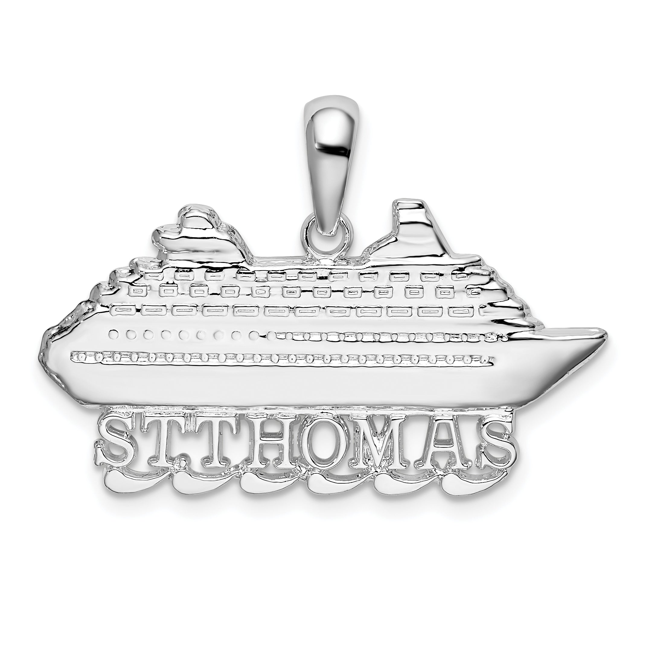 Sterlingsilber De-ani Rhodiniert Poliert St. Thomas Cruise Ship Anhänger