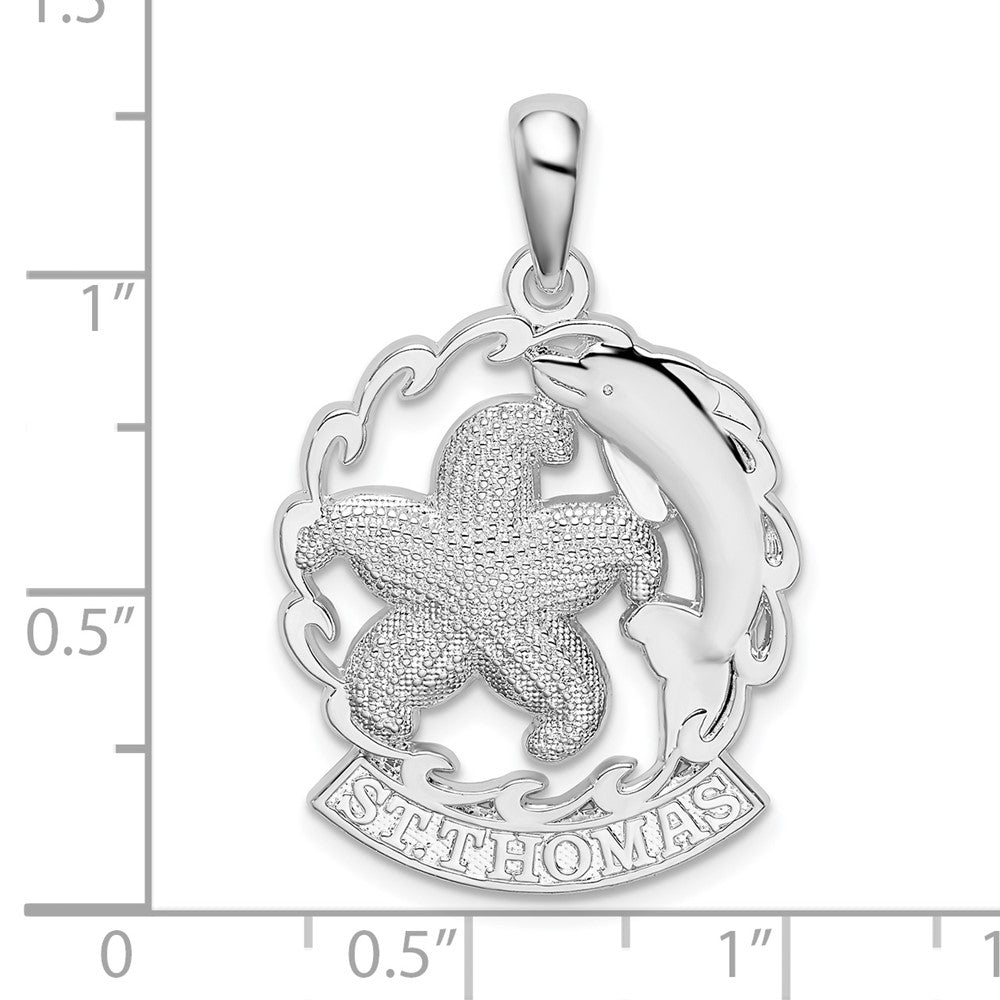 Sterlingsilber De-ani Rhodiniert St. Thomas Seestern und Delfin Anhänger