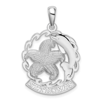 Sterlingsilber De-ani Rhodiniert St. Thomas Seestern und Delfin Anhänger