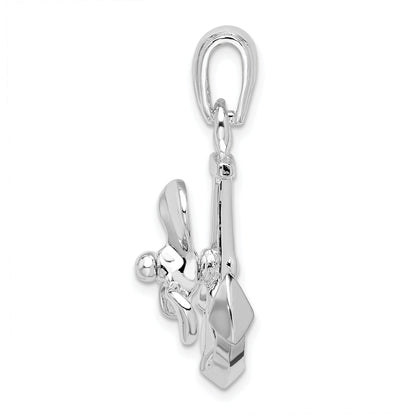 Sterlingsilber De-ani Rhodiniert Beweglich 3d Anker mit Propeller Anhänger