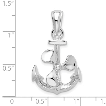 Sterlingsilber De-ani Rhodiniert Beweglich 3d Anker mit Propeller Anhänger