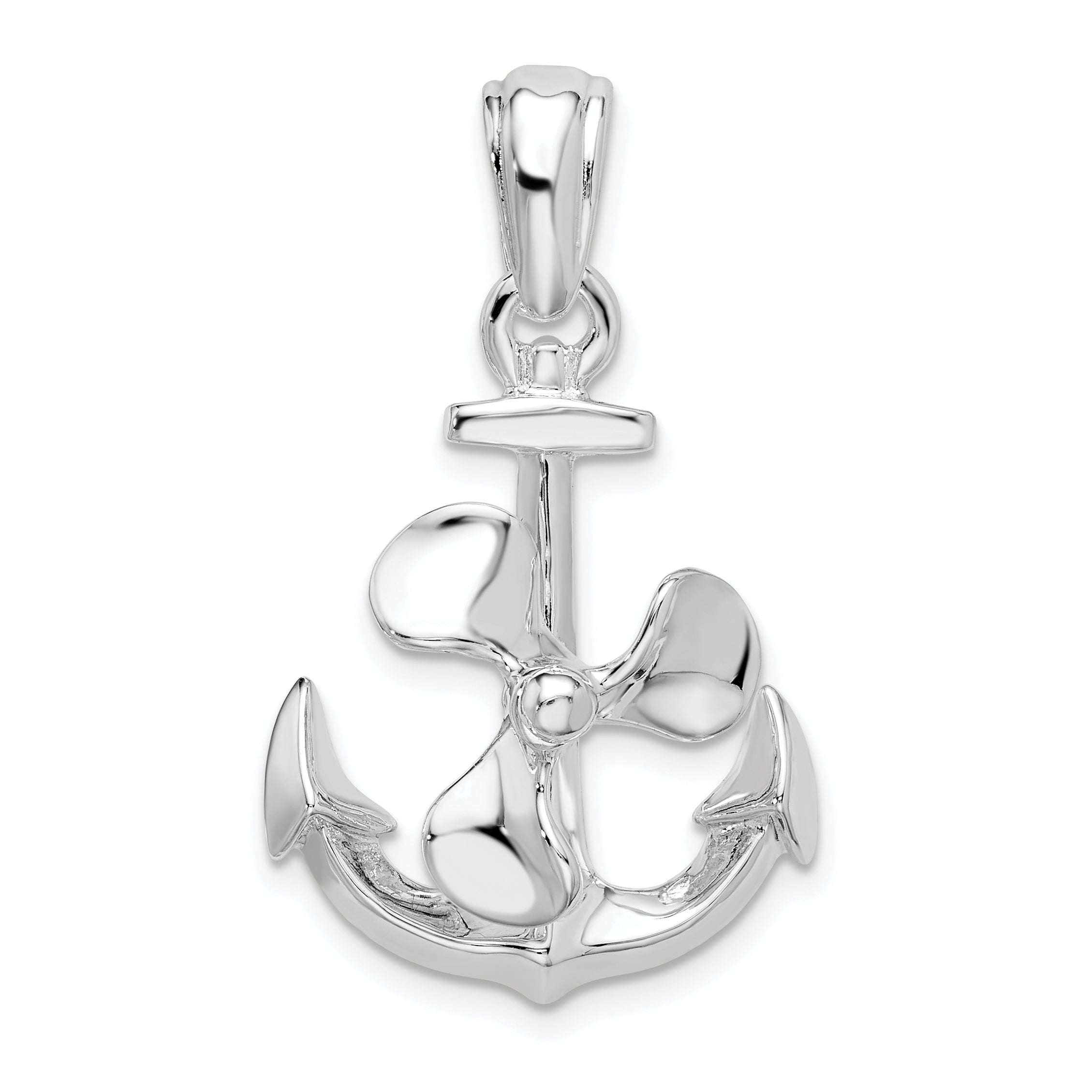 Sterlingsilber De-ani Rhodiniert Beweglich 3d Anker mit Propeller Anhänger